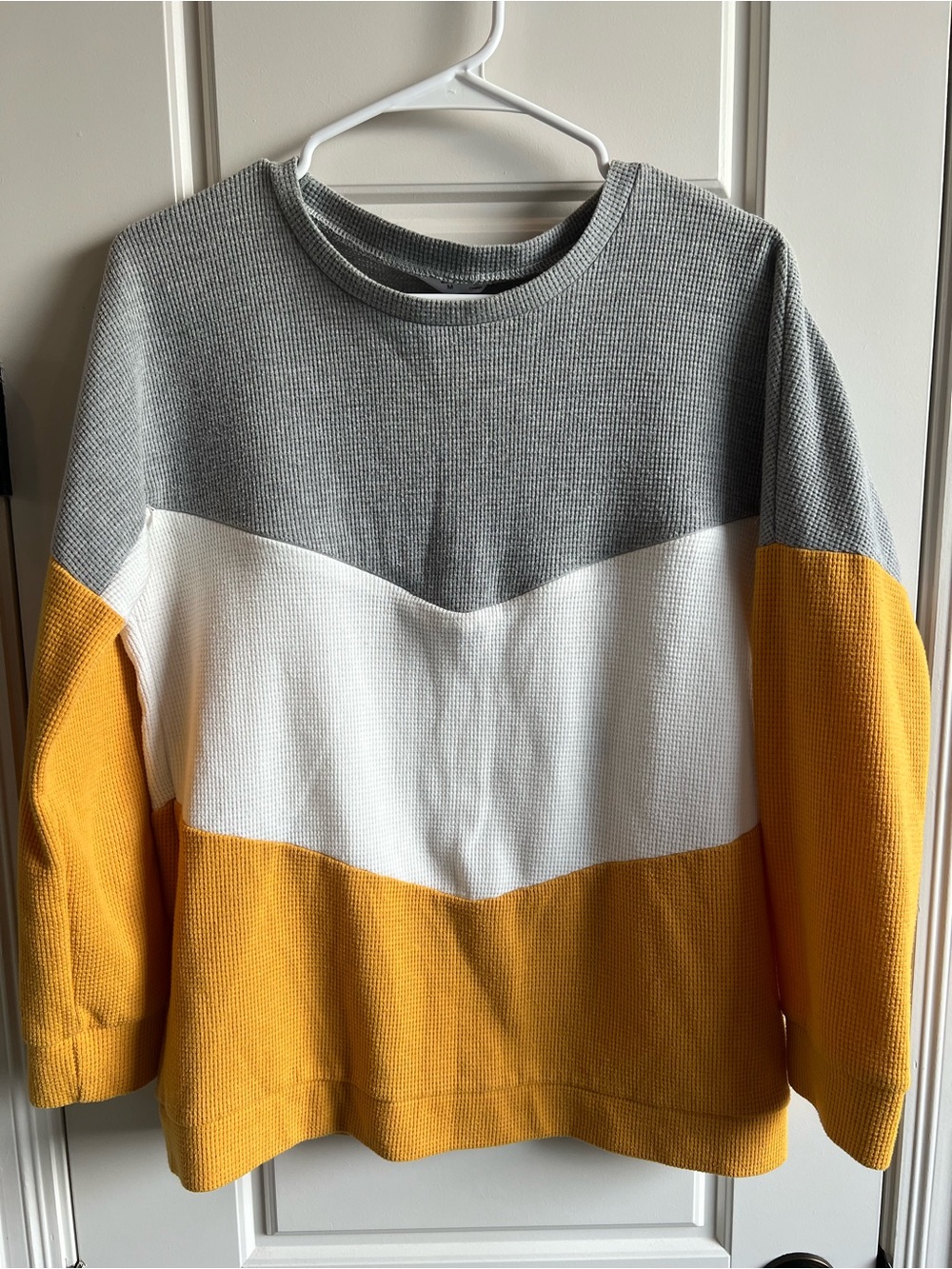 Colorblock Breastfeeding Waffle Knit Pullover Sweater - Gray White Mustard Fall